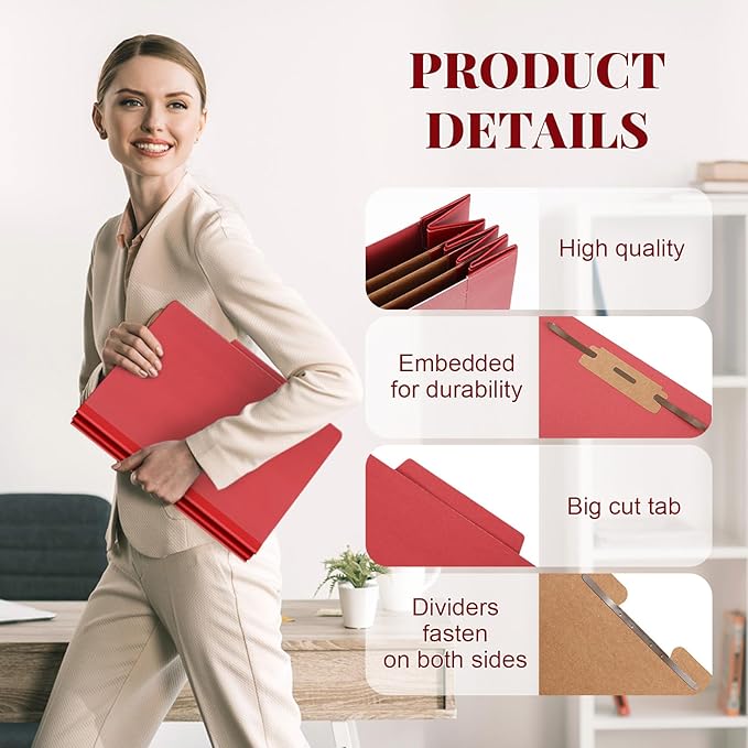 Skyygemm 36 Pcs Classification Folders Letter Size, 3 Divider Pressboard File Folder with Fasteners, Expanding File Organizer Bulk for School Teachers, Office Employee, Coworker, Staff (Red)