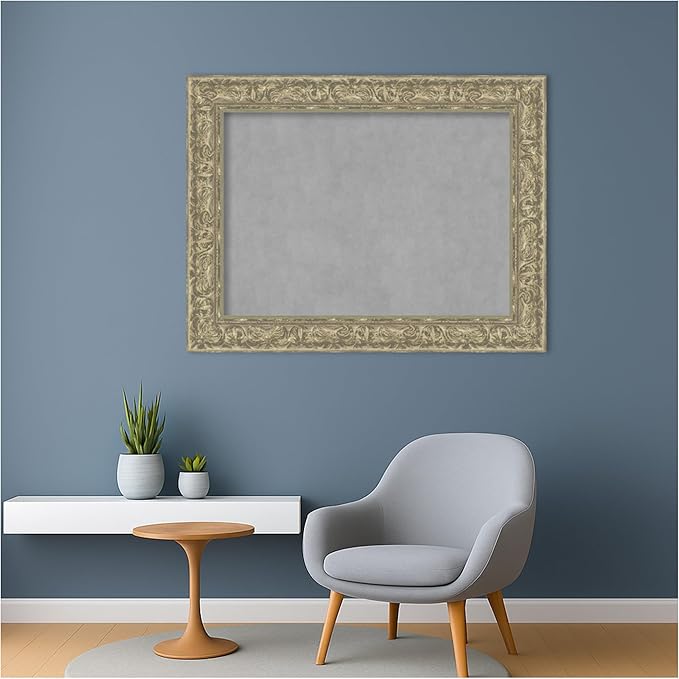 Amanti Art Silver Framed Magnetic Board 27x35 Medium Vision Board for use with Magnets, 100% Metal Sheet to Display Items as Office Decor or for Home Organization in mudroom, Kitchen or Kids Room
