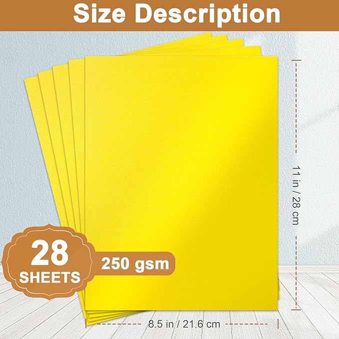 Silunkia 28 Sheets Shimmer Yellow Cardstock 8.5 x 11 Craft Paper, 250gsm/92lb Thick Printer Paper Card Stock for DIY Making Cards, Office, Scrapbooking, Invitations, Memos, Wedding
