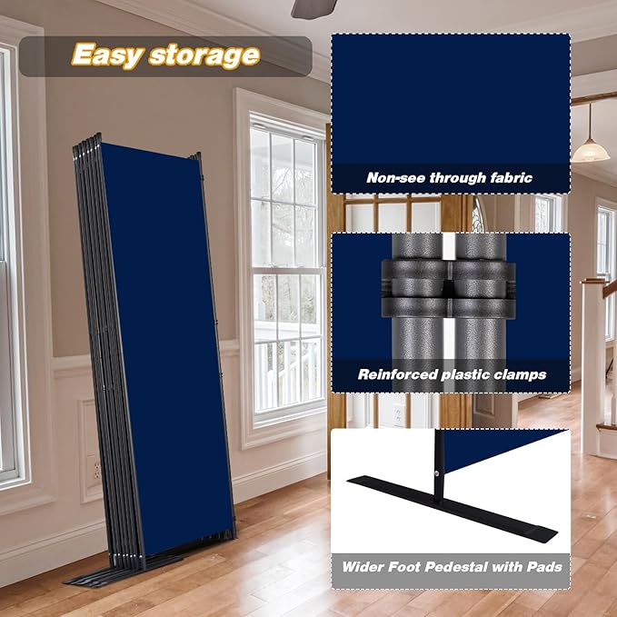 CHOSENM Room Divider, 8 Panel Folding Privacy Screens with Wider Support Feet, 6 Ft Portable Room Partition for Room Separator, 176" W X 71" H, Navy Blue