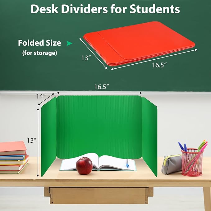 rookea 24 Pack Desk Dividers for Students with 40 Labels, Foldable Waterproof Classroom Privacy Shields Desk Privacy Panel, Plastic Folder Desk Divider for Testing Offices Classroom Teachers Supplies