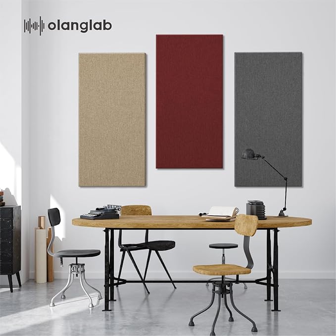 Olanglab Sound Absorbing Acoustic Wall Panels 2 Pack, 2'' 24''x48'' Fiberglass Sound Dampening Panels, Large Fabric Wrapped Sound Proof Panels for Walls (Burgundy)