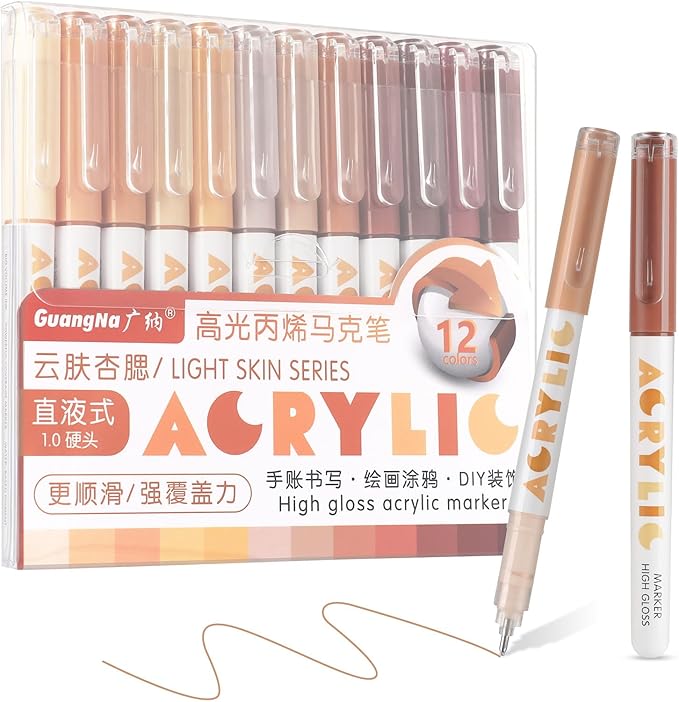 kander Acrylic Gel Pens, 12 Colors Highlighter Acrylic Gel Ink Pens with Bullet Tip,Strong Coverage, Large Ink Capacity, Multi-Purpose Paint Pens for Rock Painting, Crafts, DIY, Art Supplies