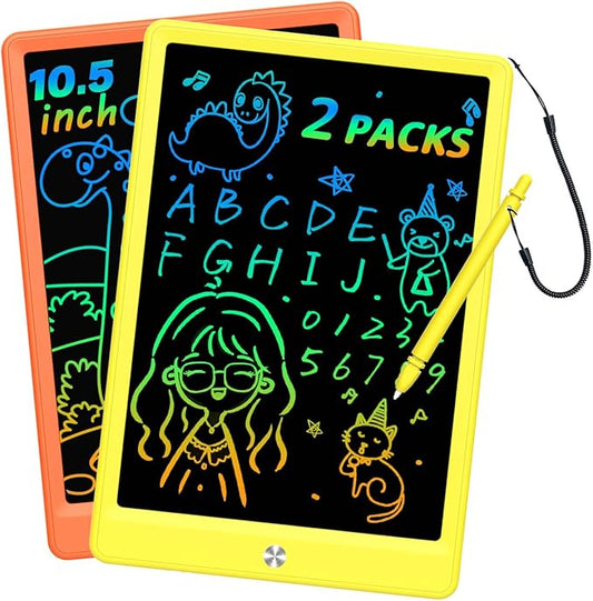 BUKEBU LCD Writing Tablet Doodle Board, Colorful Drawing Pad, Electronic Drawing Tablet, Drawing Pads,Travel Gifts for Kids Ages 3 4 5 6 7 8 Year Old Girls Boys (10.5 inch, Orange+Yellow)