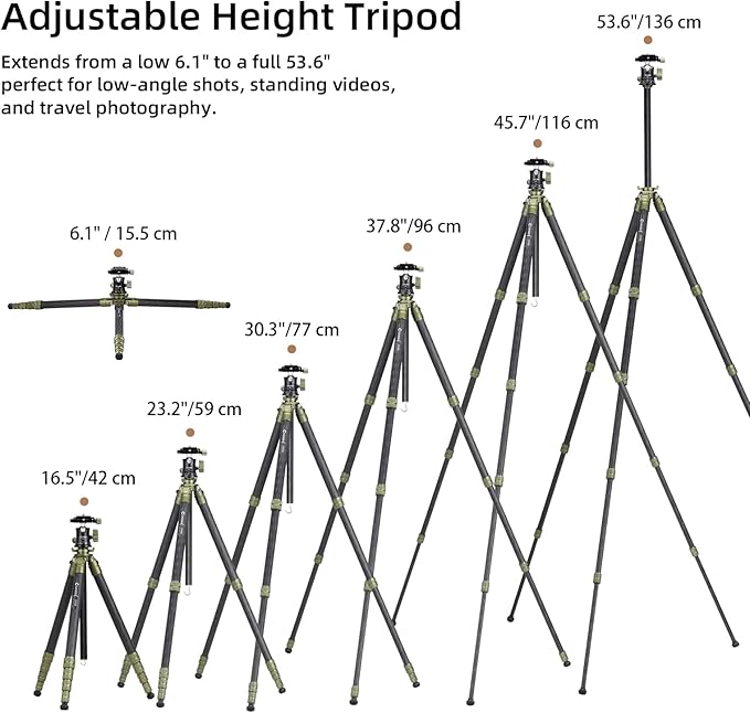 Cayer CH35 Travel Camera Tripod with Ball Head, Compact Carbon Fiber Tripod, 53.6" Compact Camera Stand，Max Load 17.6lbs for Mirrorless Cameras Video Camcorder Mobile Phone Webcam