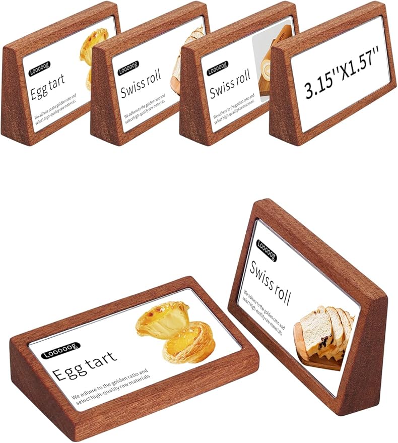 6 Pack Small Wood Price Tag Label Holder Tabletop Stand or Recline Small Sign Holder for Retail Store Boutique Name Card Restaurant Food Labeling (3.15X1.57 in)