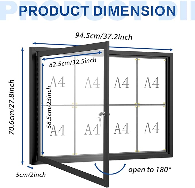 S SWANCROWN Outdoor Bulletin Board Weatherproof 37x28in, Enclosed Bulletin Board Wall Display Case Grey Felt Board for Office School Commerce,Black Aluminum Frame