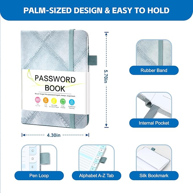MOSA BEAR Password Keeper Book with Alphabetical Tabs，4.3"x5.7" Small Password Books for Seniors Password Notebook for Internet Website Address Log in Detail(NZQL)