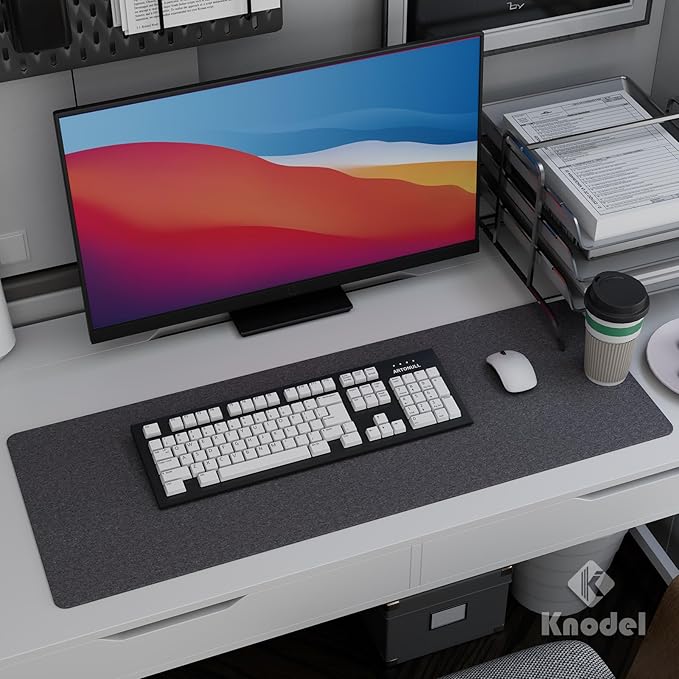 K KNODEL Felt Desk Mat, Large Desk Pad Protector, Office Computer Desk Mat for Keyboard, Non-Slip Mouse Pad (Dark Gray, 31.5"x11.8")