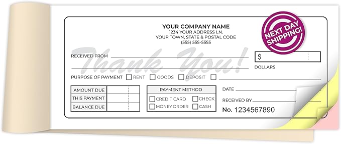 Custom 2.83" x 7" Carbonless NCR Books in 3-Part Triplicate Invoices, Receipts, Work Orders, Sales Orders, Purchase Orders, Estimates, Quote Forms with Your Company/Business Name (99 Sets)