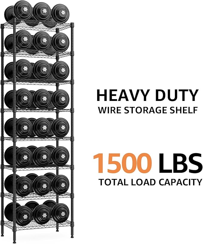 M MZG 8 Tier 2000 lbs Storage Rack Metal Wire Shelving Unit, Storage Standing Shelf Organizer for Laundry Bathroom Kitchen Pantry Closet Garage Basement Utility Room, Black 13.8" D x 23.6" W x 79.5" H