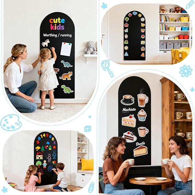 WUPIOS Magnetic Wall Decal for Kids 39.3x17.5 Inches Upgraded Magnetic Chalkboard for Wall Black Magnet Board for Wall with Letters and 12 Color Liquid Chalk for Home Playroom and Classroom