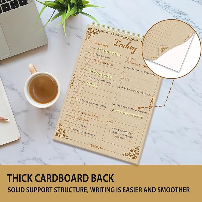 Tlenpo Daily To Do List Notebook 60 Sheets Vintage kraft paper, 5.1 x 7 In, Calendar and Organizer, Spiral Daily Planner Notebook for Office Note and Todo Organization, Retro Yellow