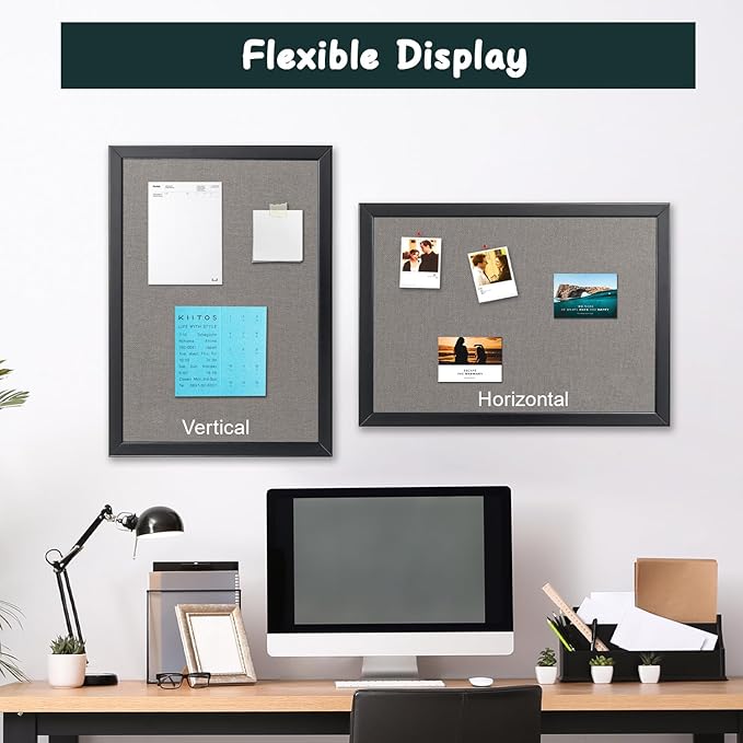 Gideal Bulletin Board 36 x 48 Inch, 100% Wood Framed Canvas Cork Board with Grey Fabric, Wall Mounted Notice Board for Home Office School, 2 Pack