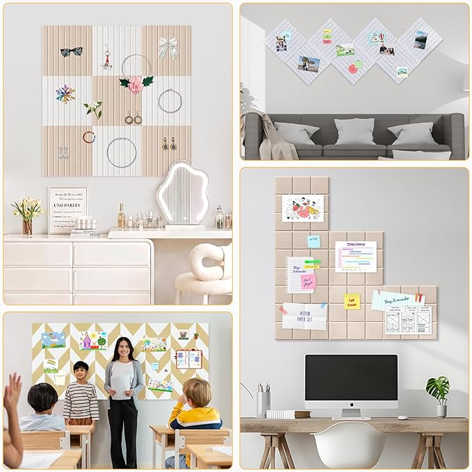 Smarpau Large Cork Board for Walls, 48"x36" Bulletin Board, 12 Pack Felt Wall Tiles with Pushpins Removable Security Stickers, Pin Board for Office Wall Organizer Protector -Deep Camel