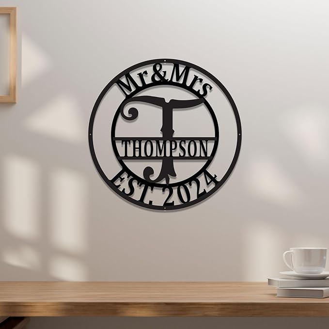 Custom Metal Signs | Personalized Monogram Name Sign | Outdoor Wall Art for Family Name | Custom Name Metal Sign, Last Name, Anniversary, Wedding Gifts for Women, Wife, Parents, couple (Design 6)