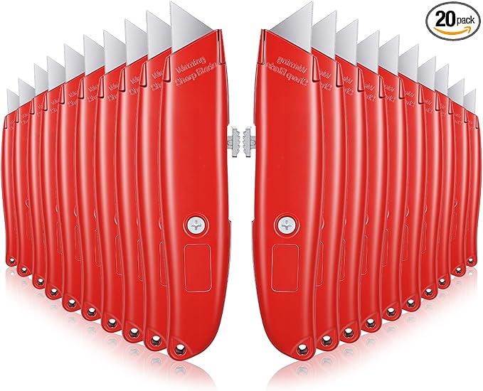 20 Pcs Retractable Utility Knife, Box Cutter Aluminum Alloy Carpet Knife Heavy Duty Utility Knives Sharp Razor Blade for Cardboard Box Cartons Opener DIY Home Office (Red)