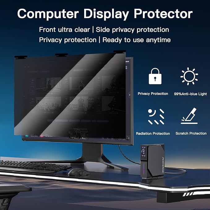 2 Pack Magnetic Hanging Computer Privacy Screen 22 Inch for 16:10 Widescreen Monitor, Removable Privacy Screen Anti Glare Blue Light Computer Screen Privacy Shield, Anti-Scratch 22 in Protector Film