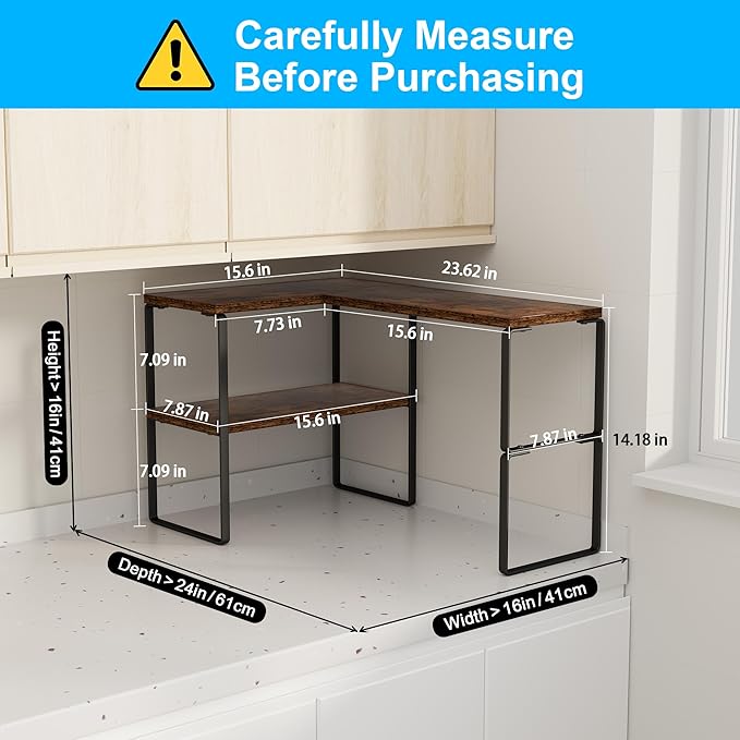 Golener Countertop Organizer Corner Shelf, 2 Tier Adjustable Stackable Corner Shelves for Kitchen, Bathroom, Spice Rack, Coffee Area, Over Sink, Dresser Table, Corner Counter Shelf Stand, Rustic Brown