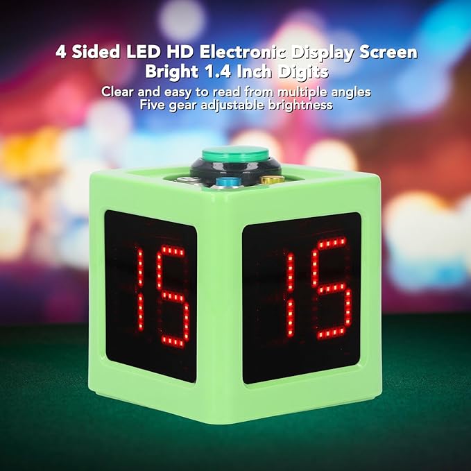 Green Rechargeable Cube Timer 1.4 Inch 4 Sided LED Digital Countdown Clock Stopwatch US Plug 100-240V for Recreational Games Study Meeting