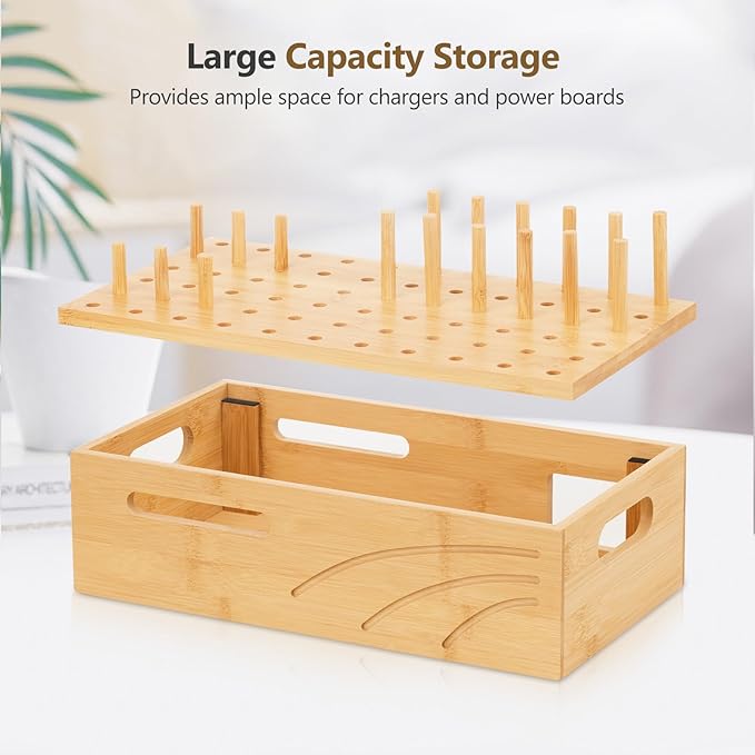 Cozivolife Bamboo Charging Station for Multiple Devices, Charger Organizer Desk Docking Stations Rack for Phones, Tablets, Laptop, Perfect to Work from Home (Natural, M)