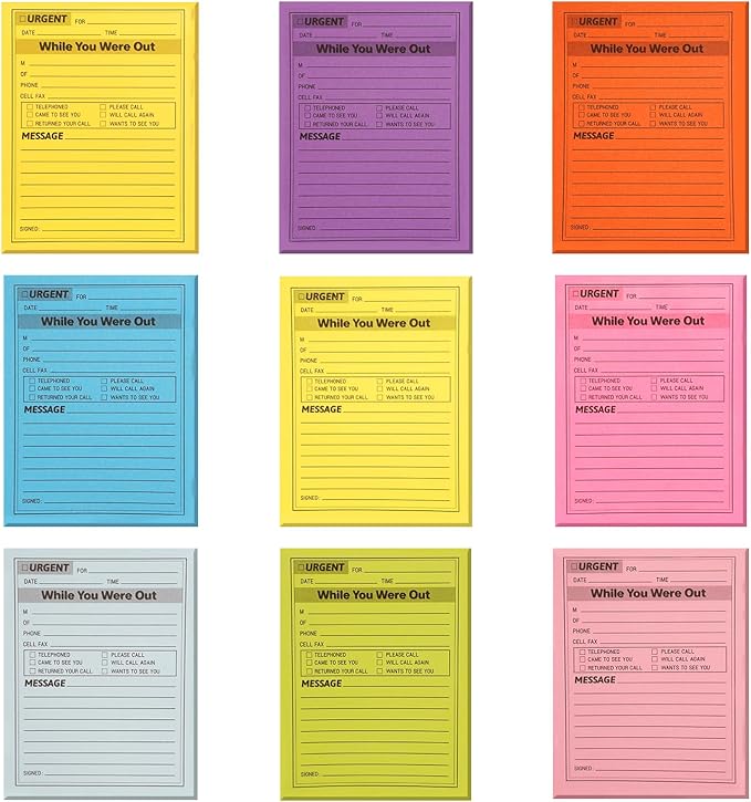 9 Pieces Phone Message Pads for Office, Big Sticky Notes for Wall, Assorted Colors Funny Office Sticky Notes, Urgent While You were Out Message Pad, Work Call, Teacher Supplies No Black Frame
