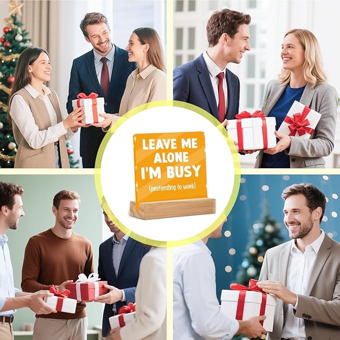 Funny Office Decor Desk Leave Me Alone Acrylic Sign 4x4 Inch, Humorous Decorative Desk Accessories for Work Office Table Shelf Cubicle, Funny Gag Gifts for Women Men Boss Coworker