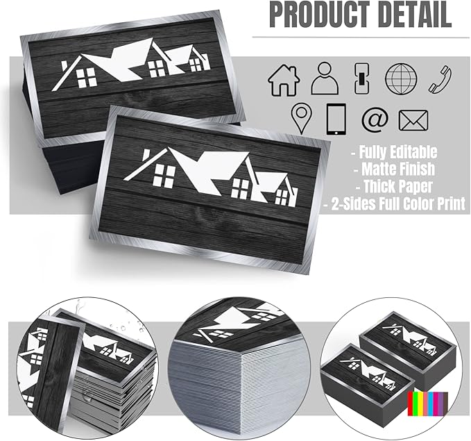 Custom Business Cards Double-Sided Realtor Business Cards Customize with Your Image Logo 3.5"x 2" 300GSM Matte Paper for Small Business