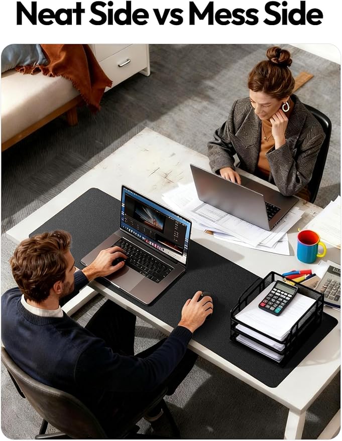 YSAGi Leather Desk Protector, Office Mat, Large Mouse Mat, Non-Slip PU Leather Blotter, Laptop Desk Pad, Waterproof Writing Pad for Office and Home (Black, 47.2" x 23.6")