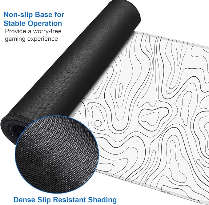 Extended Mouse Pad, 31.5x15.7 inch Large Gaming Computer Keyboard Mouse Mat, Water Resist Non-Slip Mousepad Rubber Base Long XXL Desk Mouse Pad for Work & Gaming, Office & Home, White Black Lines