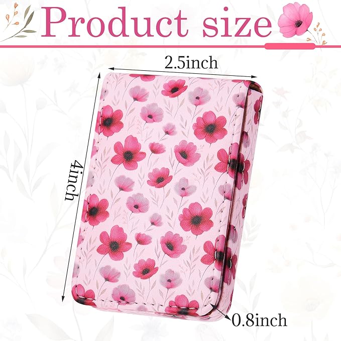 Outus 2 Pieces Business Card Holder, PU Leather Business Card Case Pocket Wallet with Magnetic Shut for Valentines Gift Men Women(Pink and White,Floral)