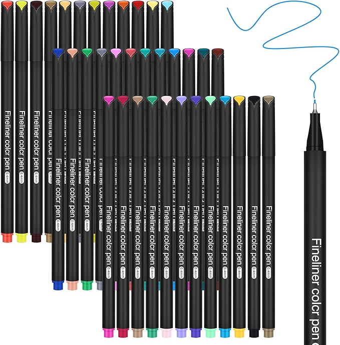 huesamhi Journal Planner Pens 36 Vibrant Colors, 0.4mm Fine Point Markers for Journaling -Smooth Writing, Ideal for Creative Writing, Bullet Journaling, and Students