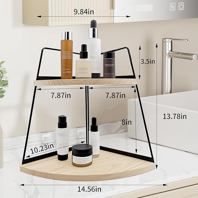 2 Tier Bathroom Counter Organizer,Standing Rack Cosmetic Holder,Wood Bathroom Organizer,Vanity Organizer Bathroom Counter Tray,for Bathroom,Bedroom (White)