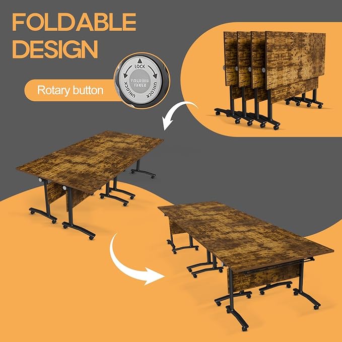 Folding Conference Table 4ft 5ft, Foldable Office Meeting Desk for 6 People, Multiple Sizes Colors Mobile Conference Room Table for Training Room School Business Furniture (6, Brown, 55in)