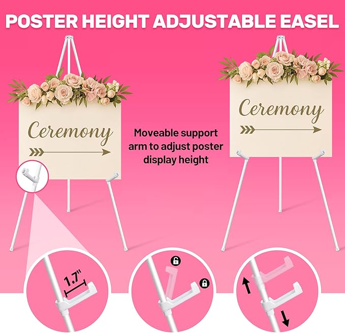 VAIIGO 3 Pack White Easel Stand for Sign & Poster - 63" Adjustable Metal Easels for Wedding Welcome Sign, Painting, Canvas, Art Display - Portable Folding Tripod with Carry Bag, Holds 5 Lbs