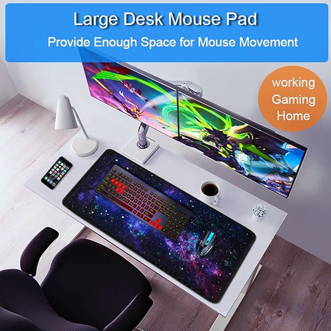 Large Mouse Pad, 31.5x15.7 inch Large Gaming Extended Computer Keyboard Mouse Mat, Water Resist Non-Slip Mousepad Rubber Base Long XXL Desk Mouse Pad for Work & Gaming, Office & Home