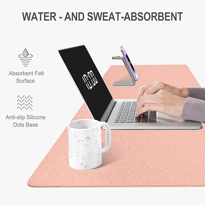 Auhoahsil Felt Desk Mat, Minimalist Large Mouse Pad XXL 35.5 x 15.7 in, Desk Matt for Desktop, Keyboard, Laptop, Computer, Office, Work from Home, Gaming, Light Pink