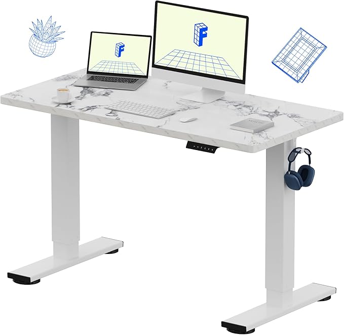 FLEXISPOT EN1 One-Piece Standing Desk with 1-Inch Thick Seamless Desktop, 48"x24" Electric Height Adjustable Desk for Home Office, Multi-Monitor Setups & Easy Assembly, Marble Gray