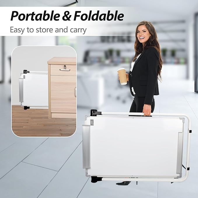 Stand White Board - 36 x 24 Inch Double Sided Magnetic Dry Erase Board with Stand Height Adjustable, 3' x 2' Flip Chart Easel Stand Portable(White)