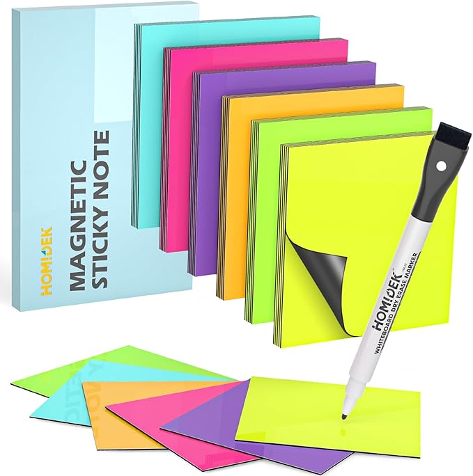 HOMiDEK Reusable Magnetic Sticky Notes, (30 Pack, 3x3 in) Dry Erase Magnets Magnetic Labels with Marker, Easy to Post Notes for Whiteboard, Fridge, Locker, Cabinet, Door - Office & Classroom Supplies