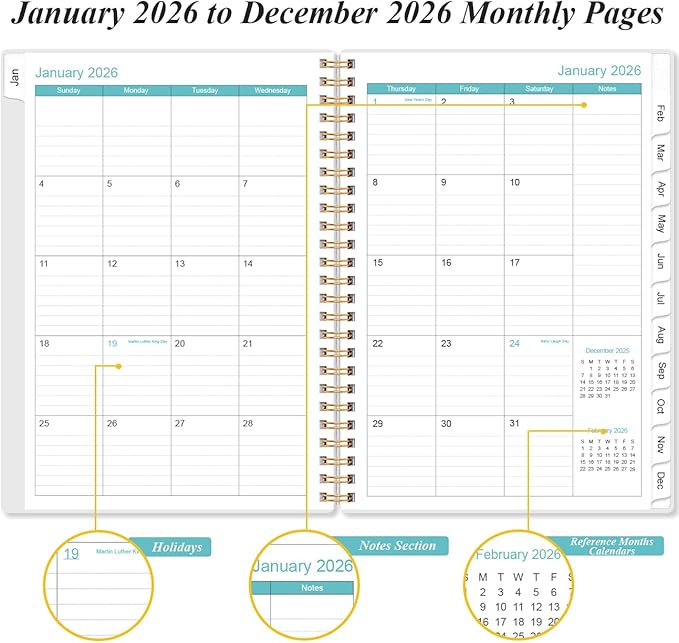 2026 Planner - Planner 2026 from January 2026 to December 2026, Weekly & Monthly Planners Spiral Bound with 12 Monthly Tabs, Inner Pocket, 6.4" x 8.5", Beige