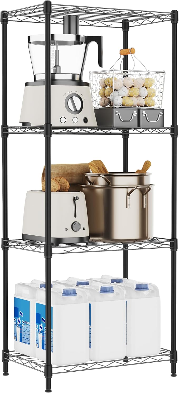 M MZG 4 Tiers Shelf Metal Storage Shelves Wire Rack Closet Organizers with Wheel for Garage Kitchen Bathroom Laundry Black 11.8" D x 17.7" W x 41.9" H