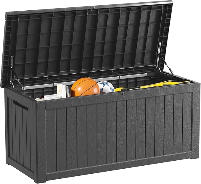 PATIOEASY Outdoor Storage Box 270GAL Waterproof Resin Deck Box,UV-Resistant Lockable Delivery Bin for Garden Tools,Large Patio Outside Cushions,Pool Accessories Supplies,Chest,Furniture,Package,Black