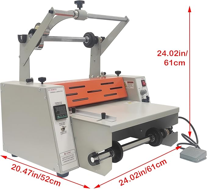 WYDDDARY 14.17"/360MM Electric Steel Roller Thermal Laminator with Toothing Cutter Hot Cold Roll Laminator Adjustable Temp 60-130℃ Electric Laminating Machine for Single/Double Sided Laminating