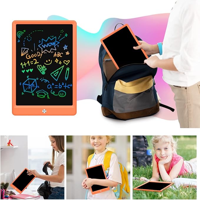 BUKEBU LCD Writing Tablet Doodle Board, Colorful Drawing Pad, Electronic Drawing Tablet, Drawing Pads,Travel Gifts for Kids Ages 3 4 5 6 7 8 Year Old Girls Boys (10.5 inch, Orange)