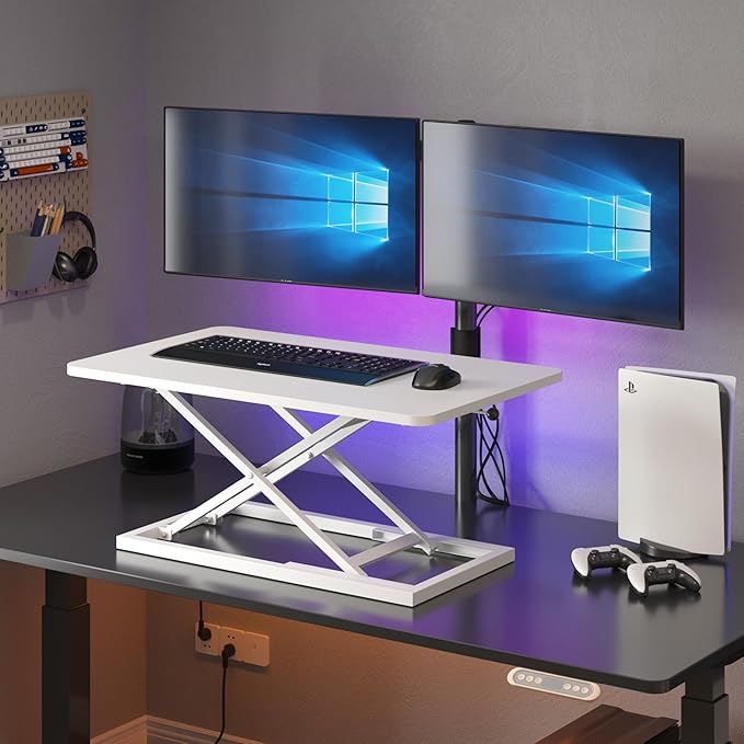 Decoholic White Small Single 24 inch Scissors Lift Keyboard and Mouse Riser ,Height Adjustable Standing Desk Converter,for Ergonomic Sit Stand Workstations (24 inch WH)