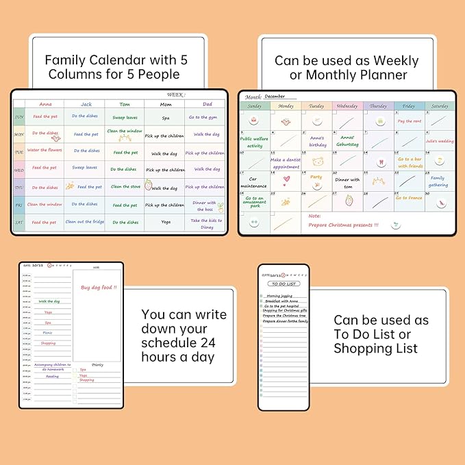 Magnetic Weekly Dry Erase Whiteboard Calendar&Monthly Calendar&Daily Planner&to Do List&Menu Board for Fridge,Family Calendar,Schedule Board for Home