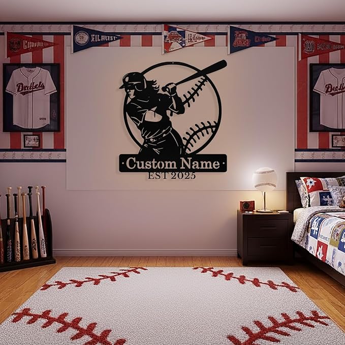 Personalized Softball Metal Sign Custom Player Name Sign Girls Room Decor Softball Lover Present Sports Wall Art Decor Gift for Girls, Team, Mother, Daughter