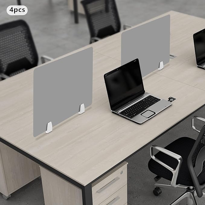 4 Pcs Desk Divider Privacy Panel, 23.6”L X15.8”W Frosted Acrylic Desk Privacy Panels with 8 Clamps for Offices Schools Call Centers (Grey)