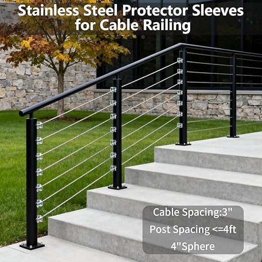 120 Pack Cable Railing Protector Sleeves,T316 Stainless Steel Protective Sleeves for 1/8" 5/32" or 3/16" Deck Cable Railing | Wood/Composite Posts/DIY Balustrade